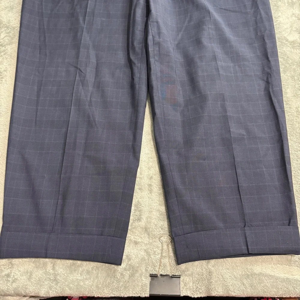 Hugo Boss Mens Navy Blue Glen Plaid 100% Virgin Wool Cuffed Dress Pants 38x23.5